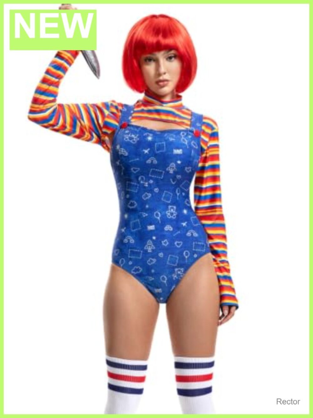 5 Pc Killer Doll Halloween Costume Set Polyester Stretch Cosplay